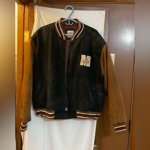 Disney Store: vintage suede leather embroidered varsity / Mickey mouse jacket.